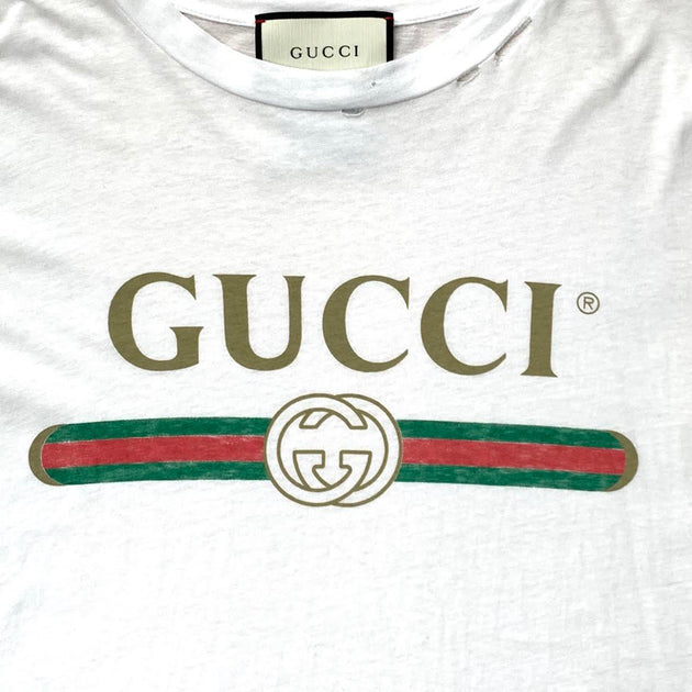 代引き手数料無料 Distressed Gucci Logo XS Size - T-Shirt トップス