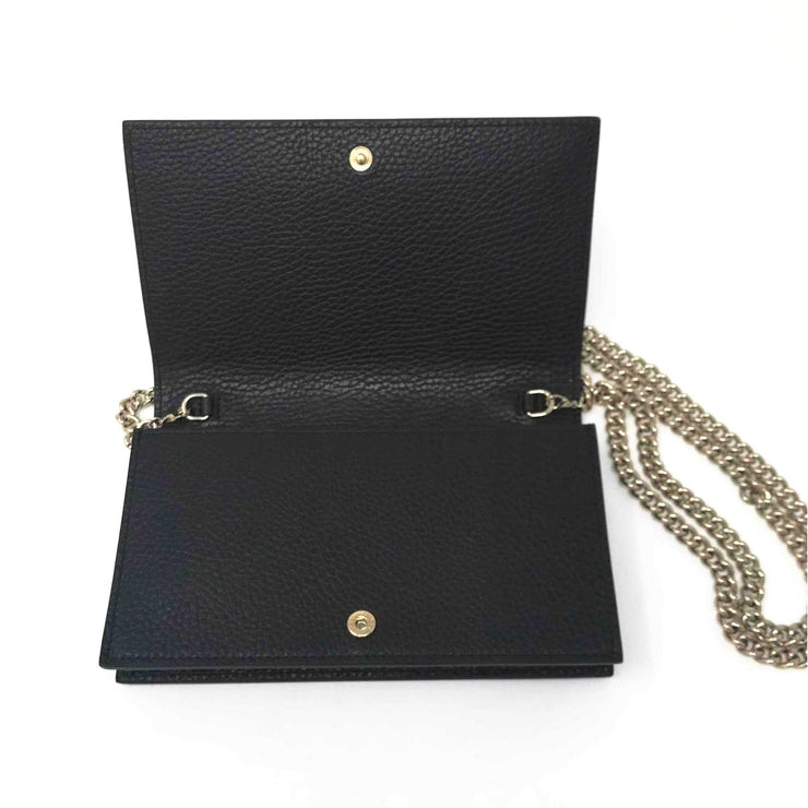 Gucci Beatty Leather Wallet on Chain black