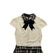 Alice + Olivia Short Sleeve Mini Dress bow tweed velvet consignment shop from runway with love