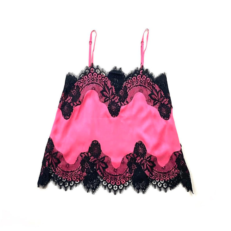 Alice + Olivia Silk Lace Top camisole pink black from runway with love consignment shop 