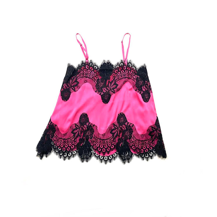 Alice + Olivia Silk Lace Top camisole pink black from runway with love consignment shop 