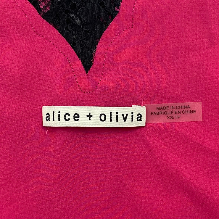 Alice + Olivia Silk Lace Top camisole pink black from runway with love consignment shop 