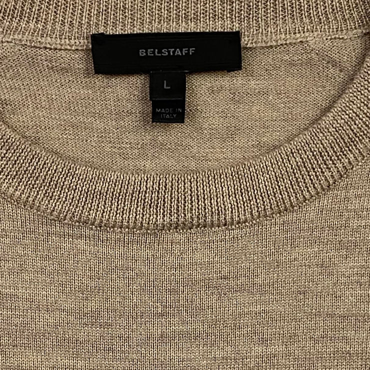 Belstaff Crew Neck Rib Knit Sweater Beige Consignment Shop From Runway With Love