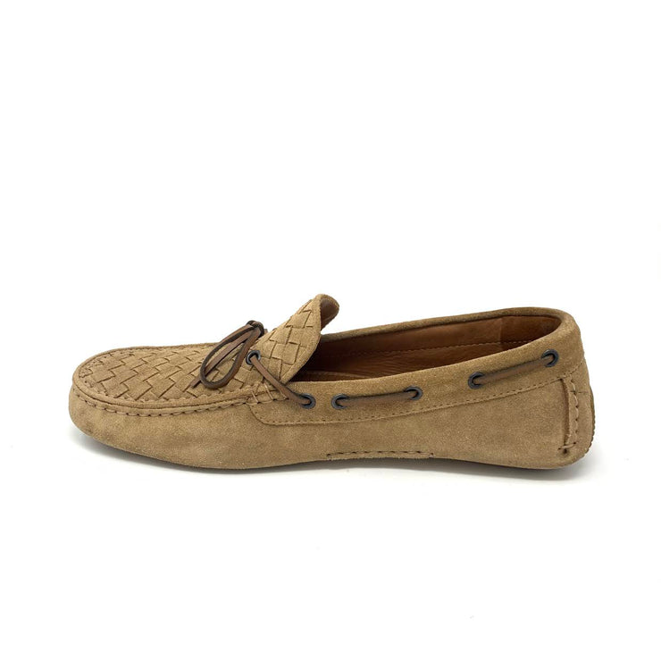 Men's Bottega Veneta Tan Intrecciato Suede Loafers Designer Consignment From Runway With Love