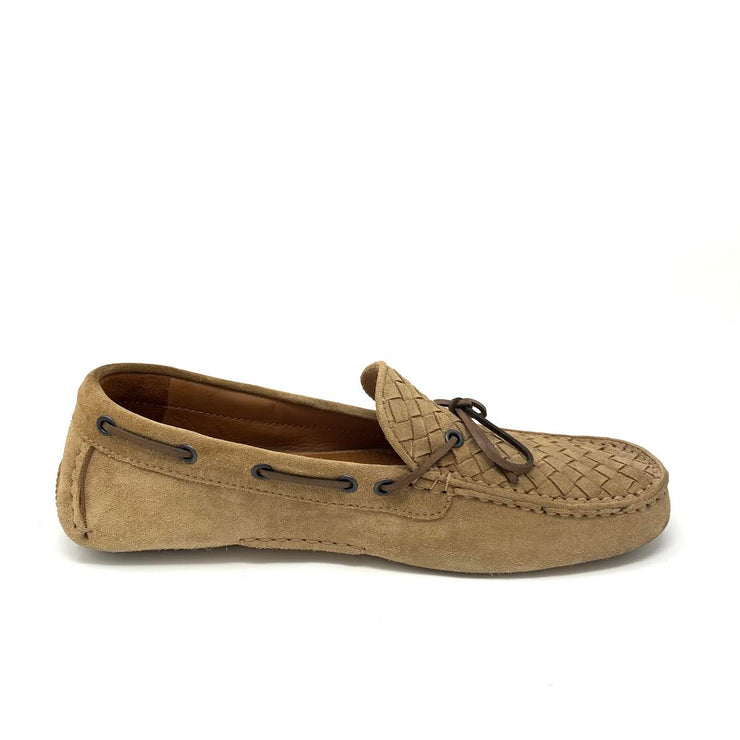 Men's Bottega Veneta Tan Intrecciato Suede Loafers Designer Consignment From Runway With Love