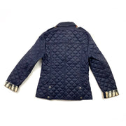 Burberry Quilted Collared Jacket nova check navy blue beige consignment shop From Runway With Love