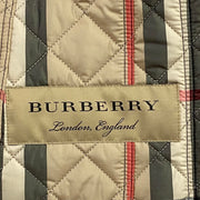 Burberry Quilted Collared Jacket nova check navy blue beige consignment shop From Runway With Love