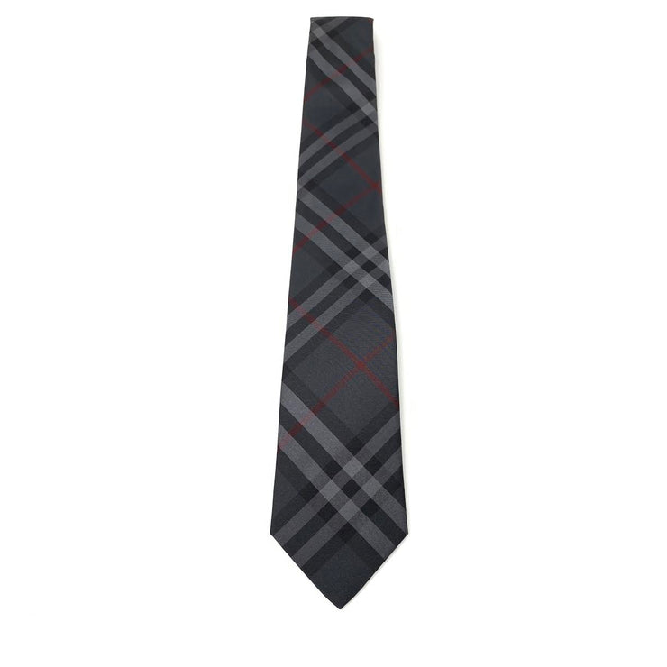 Burberry Silk Check Print Tie Dark Charcoal Gray Consignment Shop From Runway With Love