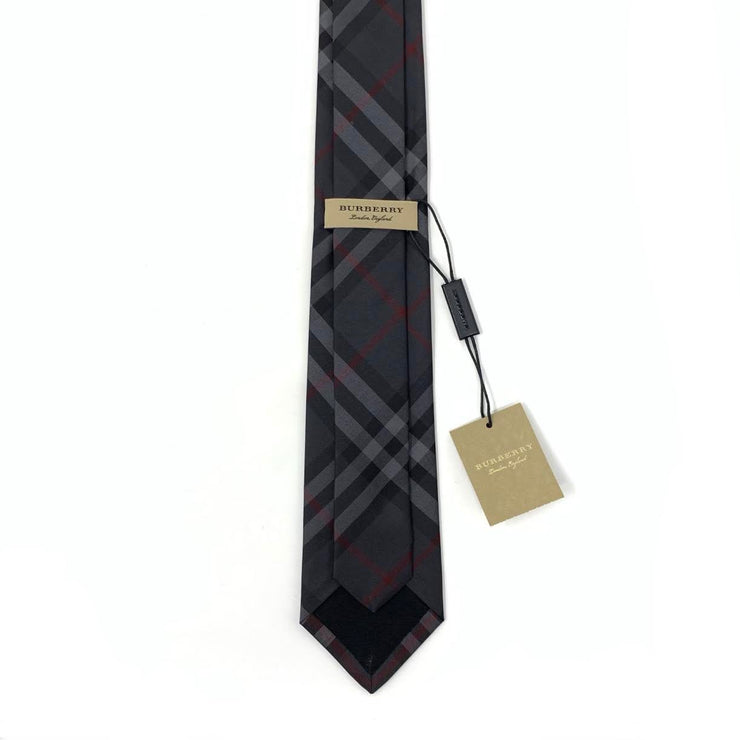 Burberry Silk Check Print Tie Dark Charcoal Gray Consignment Shop From Runway With Love