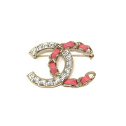Chanel classic CC Brooch gold Leather Crystal consignment shop from runway with love