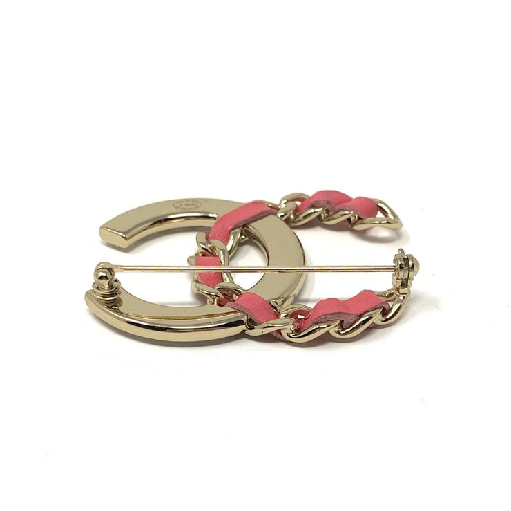 Chanel classic CC Brooch gold Leather Crystal consignment shop from runway with love