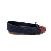 Chanel Cap-Toe Ballet Flats Blue Red Leather Denim Consignment Shop From Runway With Love
