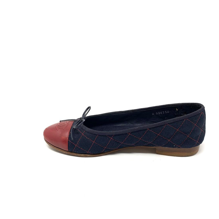 Chanel Cap-Toe Ballet Flats Blue Red Leather Denim Consignment Shop From Runway With Love