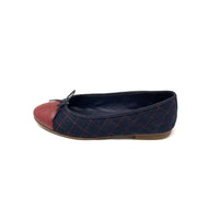 Chanel Cap-Toe Ballet Flats Blue Red Leather Denim Consignment Shop From Runway With Love