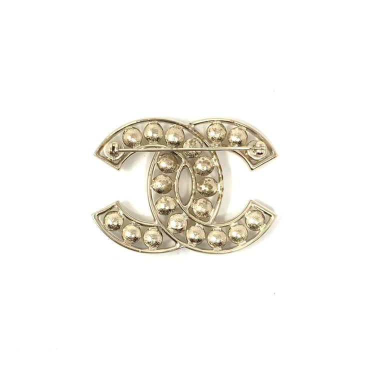 Vintage CHANEL SILVER AND CRYSTALS CC LOGO BROOCH/PIN CLASSIC