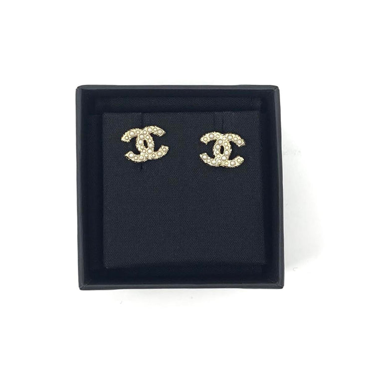 Chanel Pearl CC Logo Earrings Gold Consignment Shop From Runway With Love
