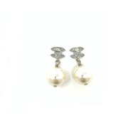 Chanel Faux Pearl Strass CC Drop Earrings Silver Consignment Shop From Runway With Love