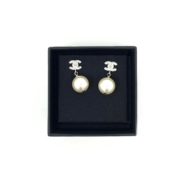 chanel pearl earrings drop silver