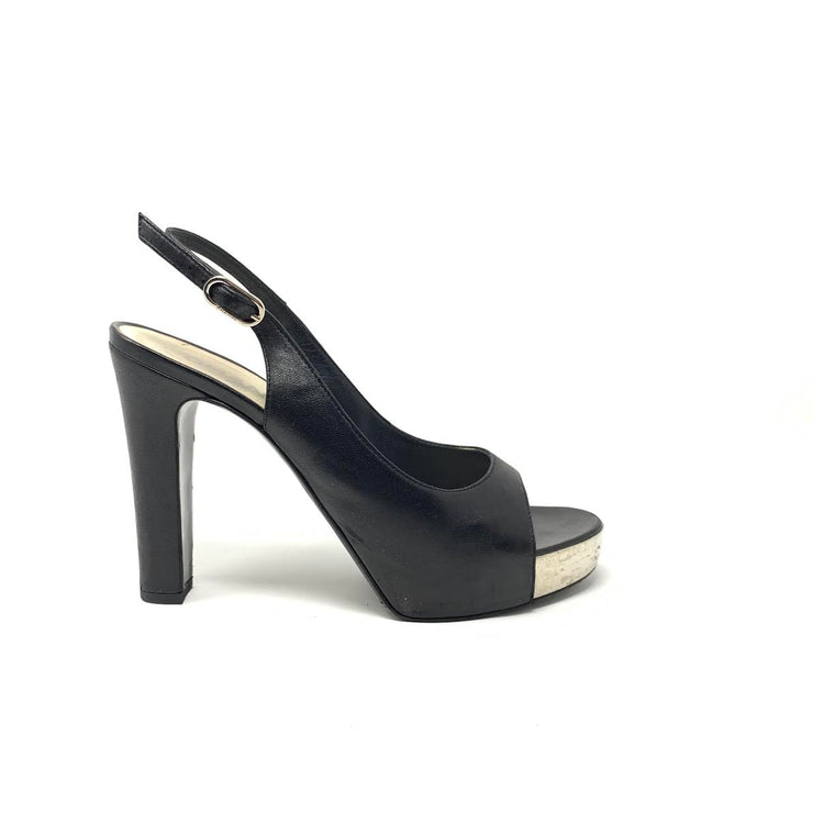 Chanel Leather Slingback Heels Black Silver Toe Consignment Shop From Runway With Love
