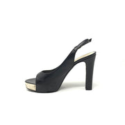 Chanel Leather Slingback Heels Black Silver Toe Consignment Shop From Runway With Love