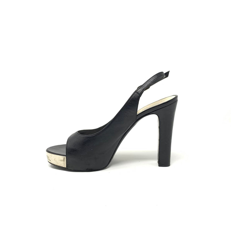 Chanel Leather Slingback Heels Black Silver Toe Consignment Shop From Runway With Love