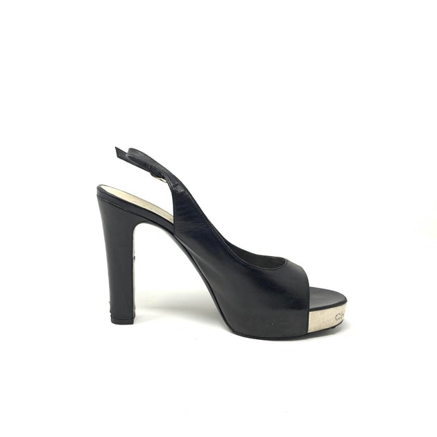Chanel black and beige slingback heels sz 38 Leather ref.200569