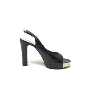 Chanel Leather Slingback Heels Black Silver Toe Consignment Shop From Runway With Love