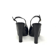 Chanel Leather Slingback Heels Black Silver Toe Consignment Shop From Runway With Love