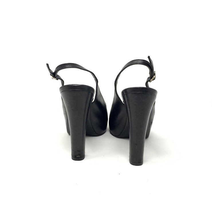 Chanel Leather Slingback Heels Black Silver Toe Consignment Shop From Runway With Love