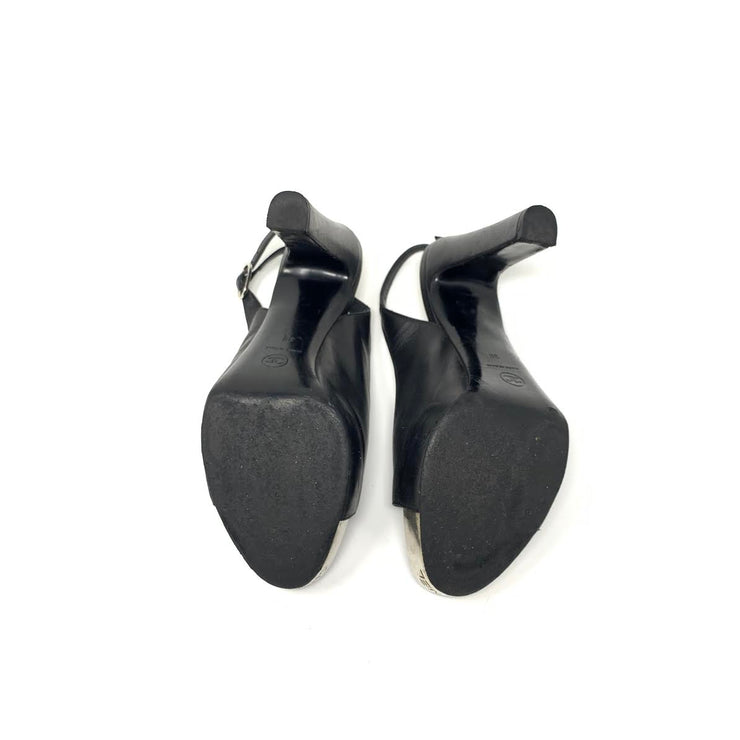 Chanel Leather Slingback Heels Black Silver Toe Consignment Shop From Runway With Love
