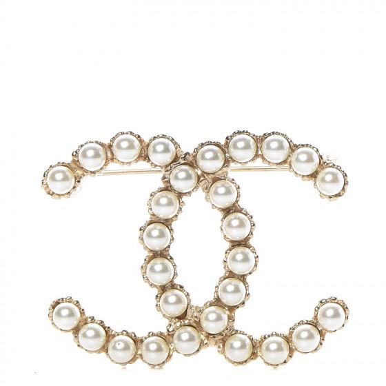 Chanel 2021 Faux Pearl & Strass CC Pin Brooch - Gold-Plated Pin
