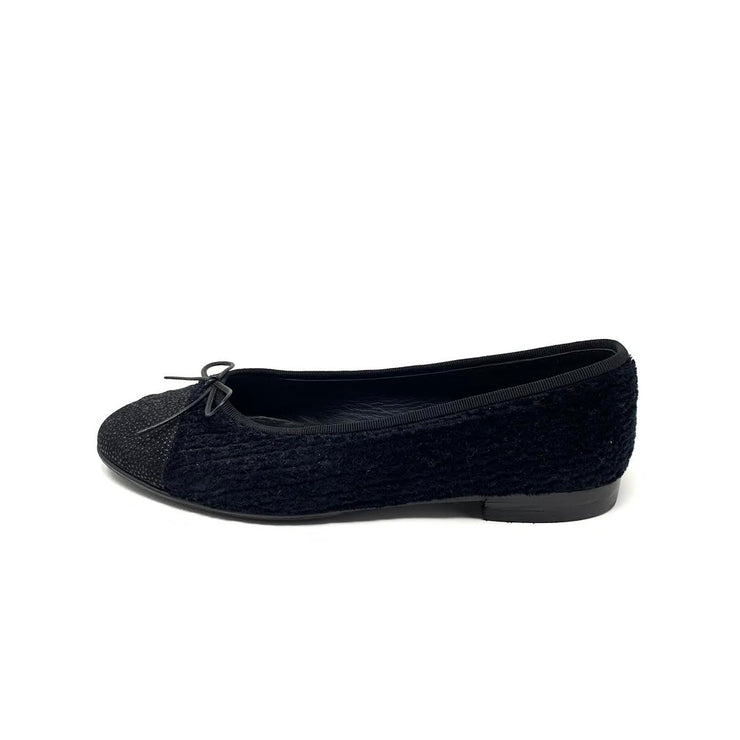 Chanel Velour Cap-Toe Ballet Flats Black consignment shop From Runway With Love