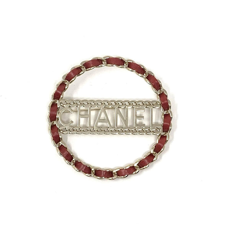 Chanel Woven Leather Chain Brooch Circle Red Silver Consignment Shop From Runway With Love