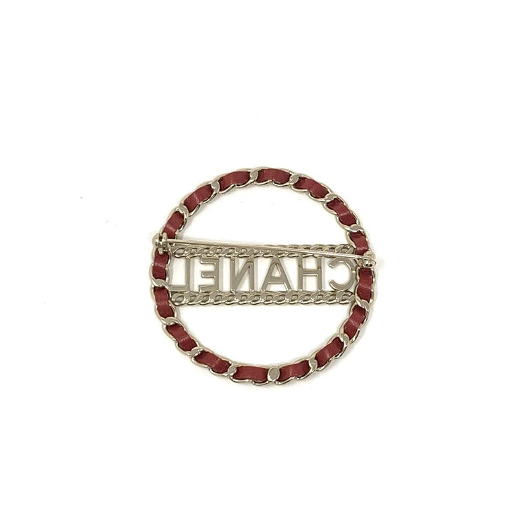 Chanel Woven Leather Chain Brooch Circle Red Silver Consignment Shop From Runway With Love