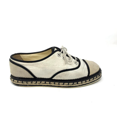 Chanel CC Espadrille Oxfords Pearls Designer Consignment From Runway With Love