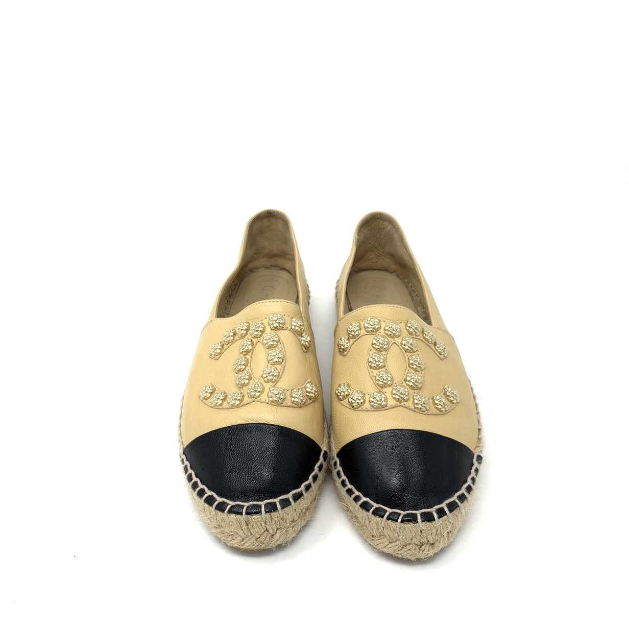 CHANEL Lambskin CC Espadrilles 37 Shoes Leather US 7 Excellent