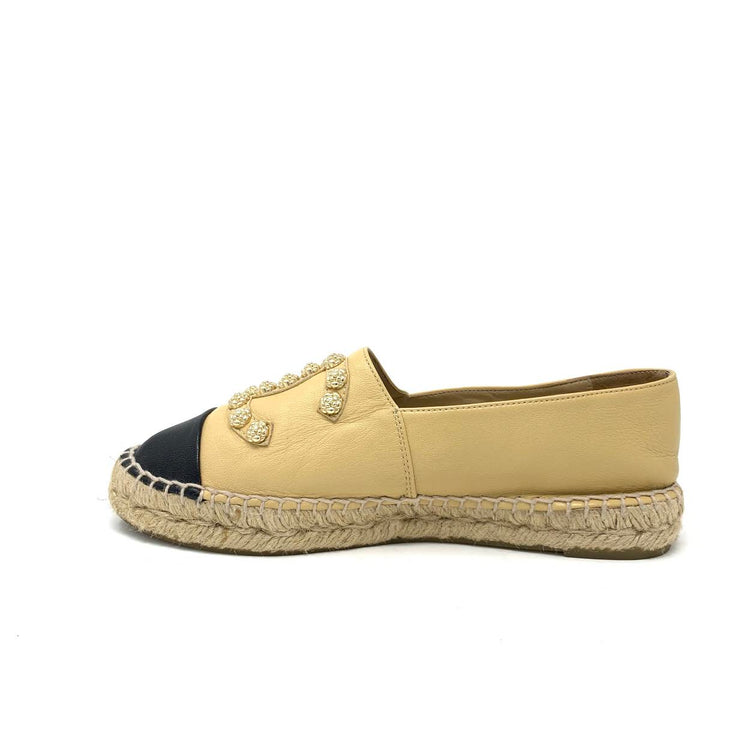 Chanel Espadrilles with gold camellia  Embellishment Designer Consignment From Runway With Love 