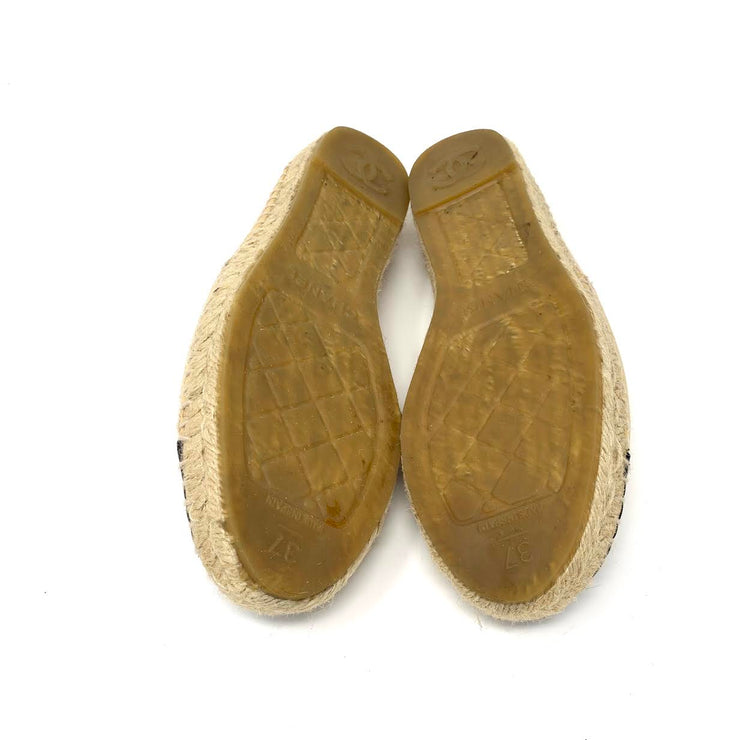 Chanel Espadrilles with gold camellia  Embellishment Designer Consignment From Runway With Love 