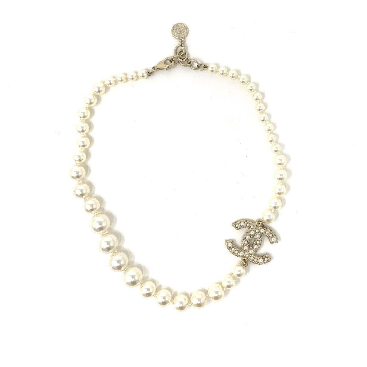 Chanel 100th Anniversary Pale Gold Faux Pearl Embedded Necklace Chanel