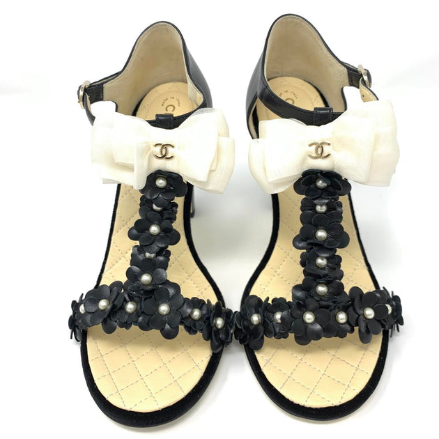 Chanel High Heeled T-strap Sandals - Size 37.5