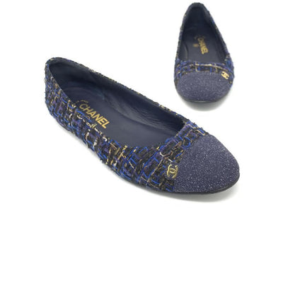 Chanel Tweed Flats blue