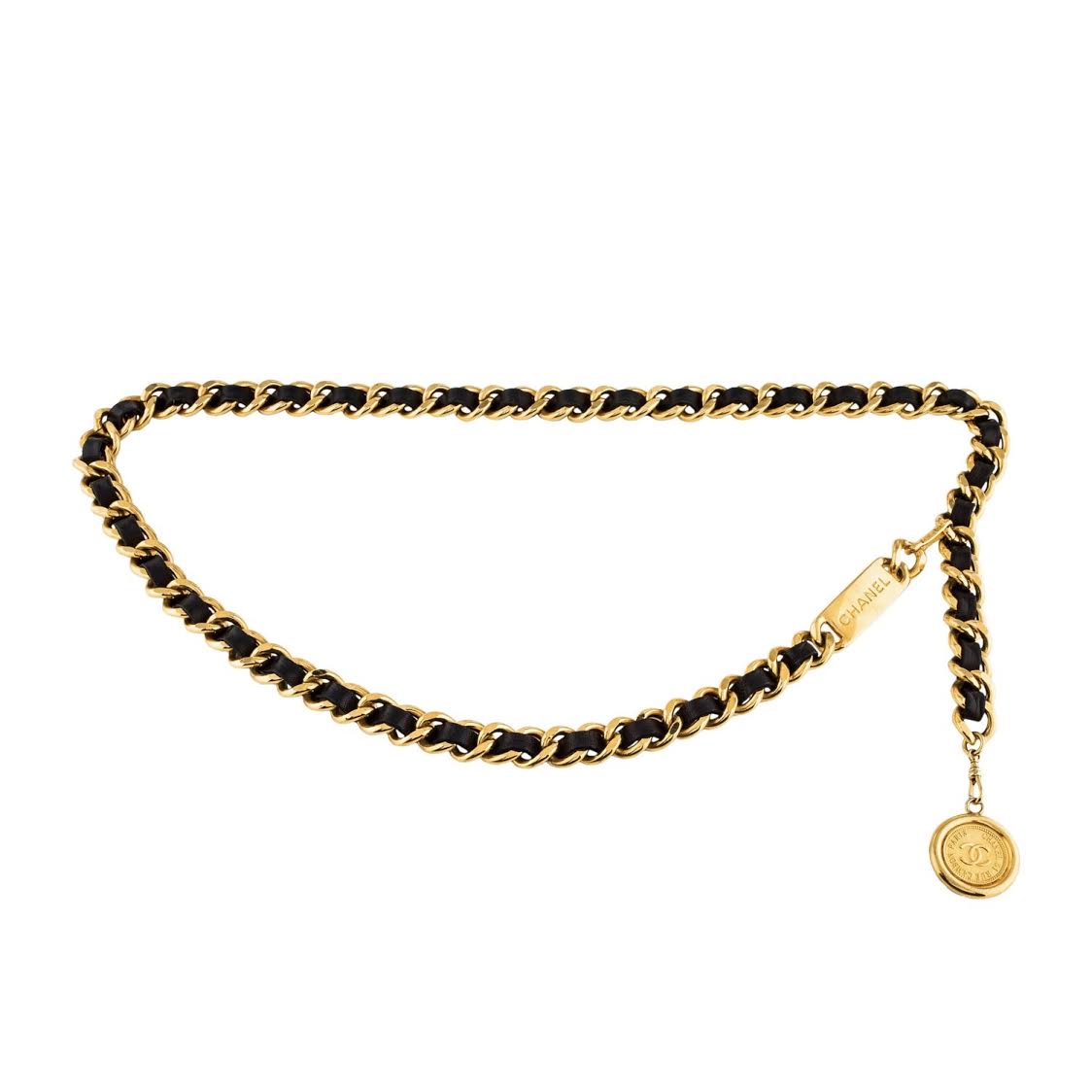 metallisk dække over Tilpasning Chanel Vintage Medallion Chain-Link Belt