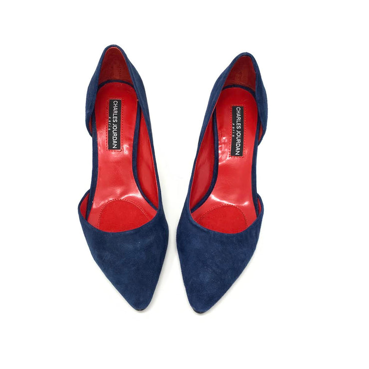 Charles Jourdan Blue Suede Heels designer consignment From Runway With Love Cancer research Charity donation