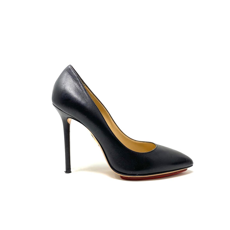 Charlotte Olympia Leather Pointed-Toe Pumps Black Consignment Shop From Runway With Love