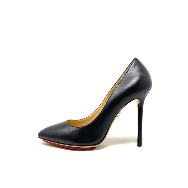 Charlotte Olympia Leather Pointed-Toe Pumps Black Consignment Shop From Runway With Love