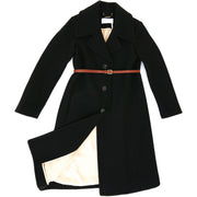 Black Chloé wool coat peaked lapels, detachable leather belt 