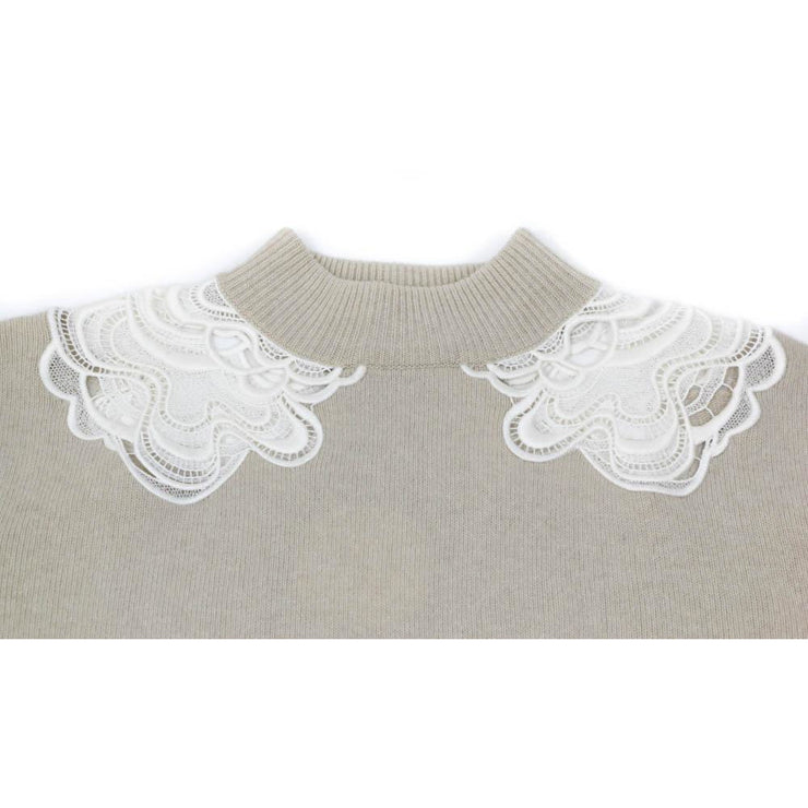 Chloe wool and cashmere sweater with lace detail around the collar