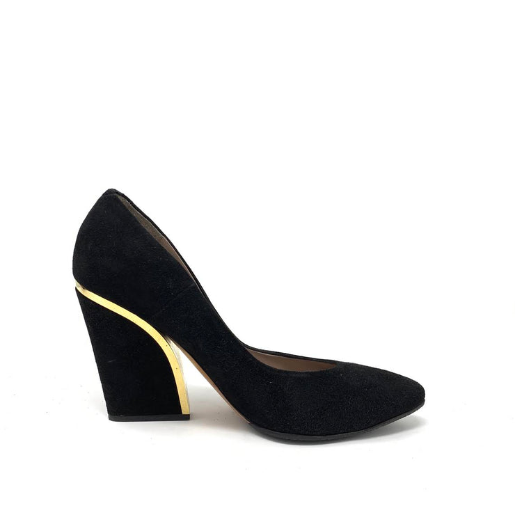 Chloe Black Suede Wedges with Gold Trim Designer Consignment From Runway With Love