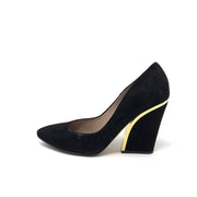 Chloe Black Suede Wedges with Gold Trim Designer Consignment From Runway With Love