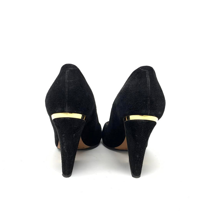 Chloe Black Suede Wedges with Gold Trim Designer Consignment From Runway With Love